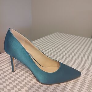 Nine West Pumps, teal satin, 8